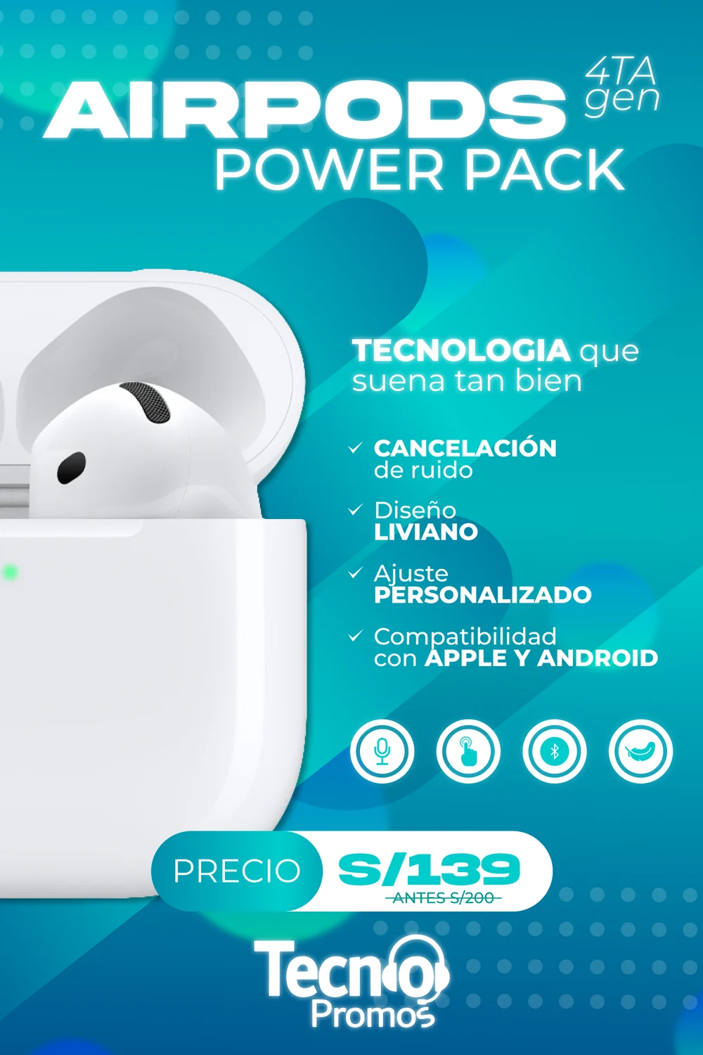 AirPods 4ra Generación +Cubo C + Cable C a C + Case — foto 4